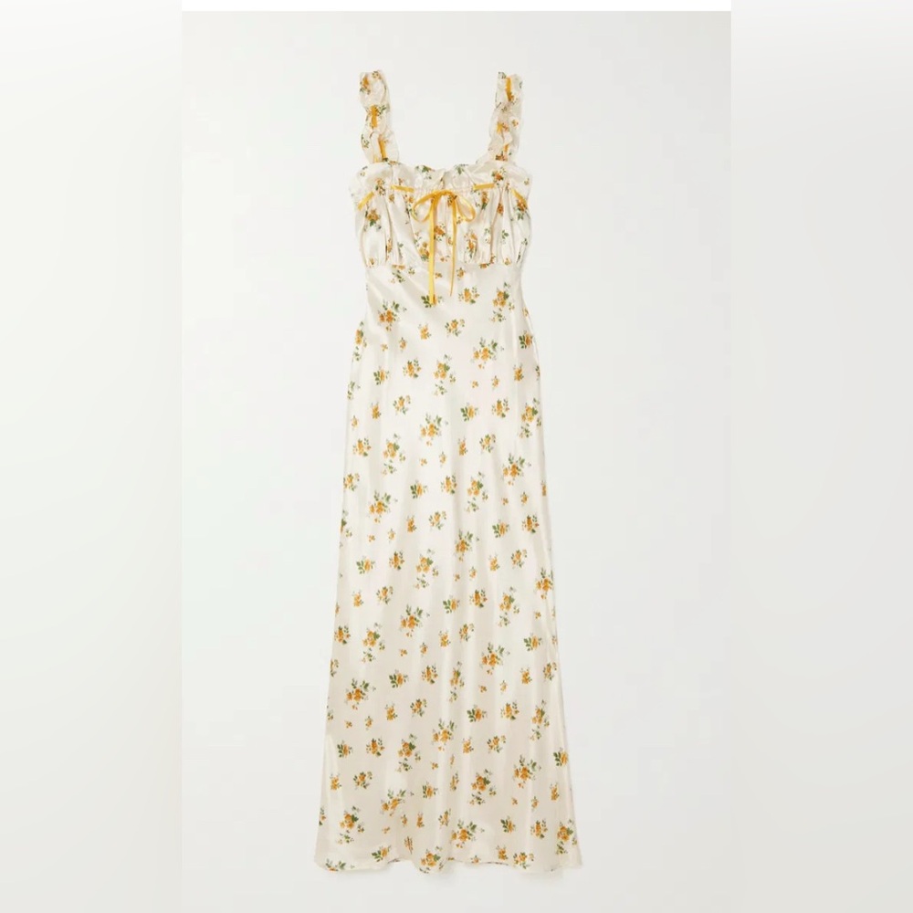 Erdem Ruffled Floral-Print Silk-Charmeuse Midi Dress